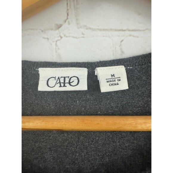 Cato Sweater Dress Womens Size Medium Gray Red Trim Casual Pull On - (READ) - Picture 5 of 6